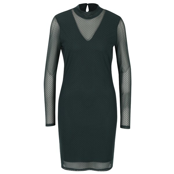 Rochie verde închis dreaptă din plasă cu picouri VERO MODA Kira