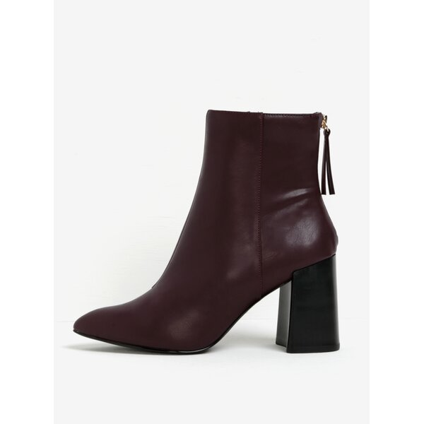 Botine bordo cu toc înalt și fermoar auriu - Miss KG Secret
