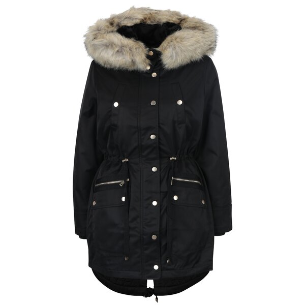 Geacă parka neagră cu blană artificială Miss Selfridge