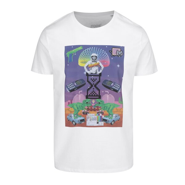 Tricou alb cu print retro pentru bărbați Original Koláž