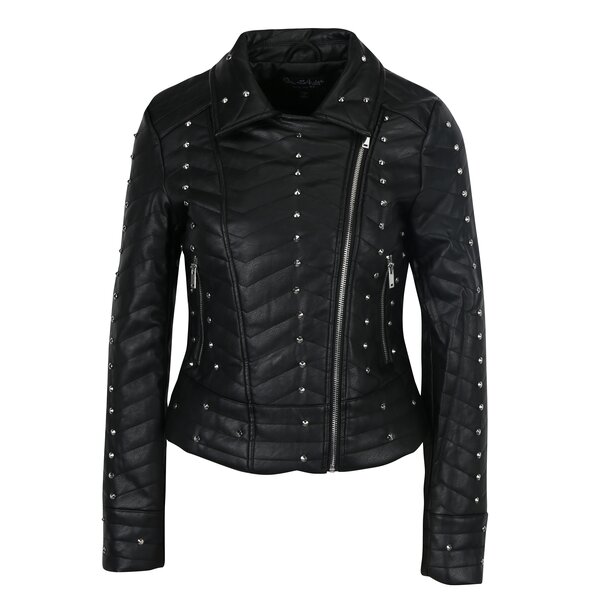 Jacheta neagra din piele artificiala cu tinte Miss Selfridge