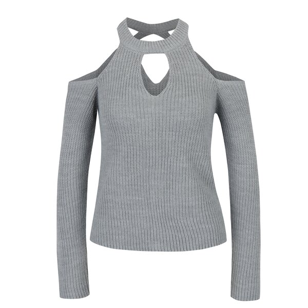 Pulover gri cu decupaje decorative Miss Selfridge