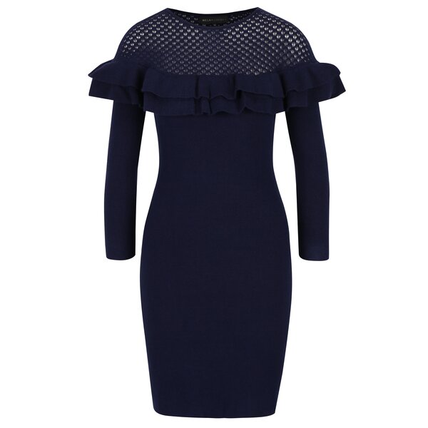 Rochie - pulover bleumarin cu volane pe umeri Mela London