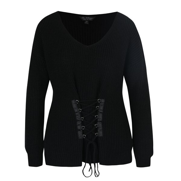 Pulover negru cu aplicație decorativă tip corset Miss Selfridge