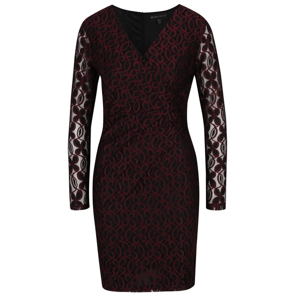 Rochie bordo & negru cu mâneci din dantelă Mela London