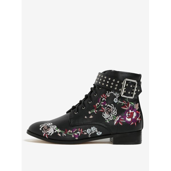 Ghete negre cu broderie si catarama decorativa Miss Selfridge