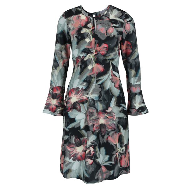 Rochie neagră cu model floral și mâneci tip clopot Closet