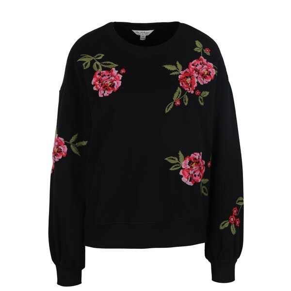Pulover negru cu broderie florală Miss Selfridge