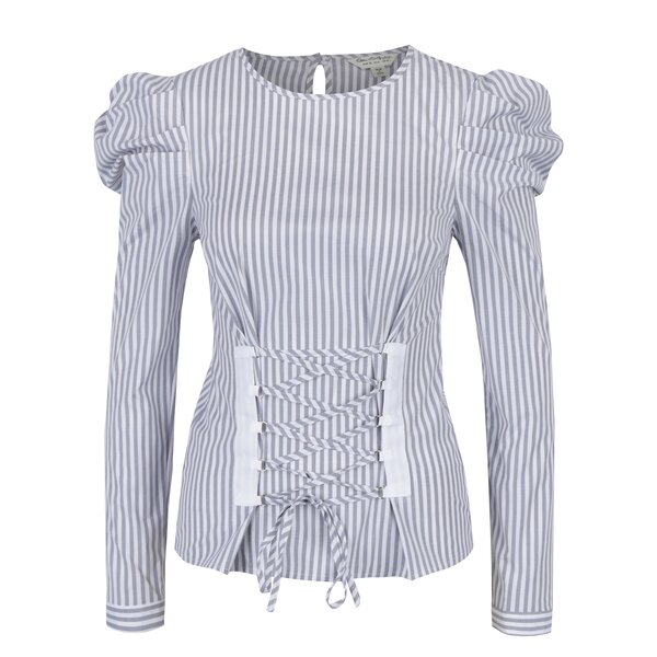Bluză gri&crem în dungi cu șiret decorativ Miss Selfridge