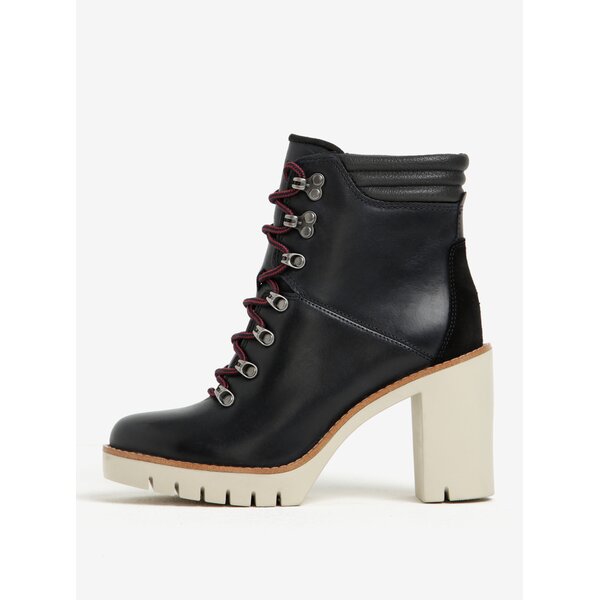 Ghete negre din piele cu toc gros pentru femei Tommy Hilfiger Paola