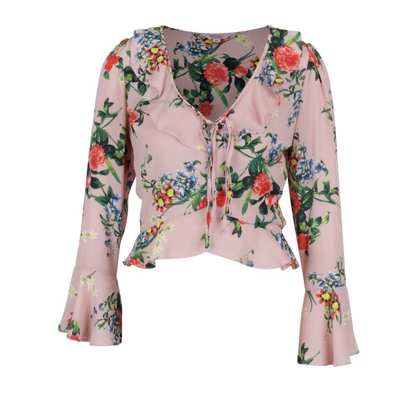 Bluza roz pal cu model floral si maneci clopot Miss Selfridge