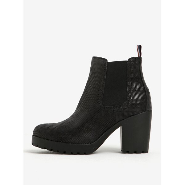 Botine Chelsea negre din piele cu toc patrat pentru femei - Tommy Hilfiger Boo