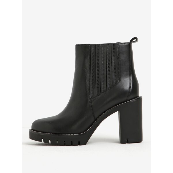 Botine negre Chesea din piele cu toc înalt Tommy Hilfiger Paola