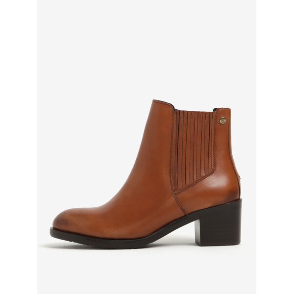 Botine maro Chelsea din piele cu toc pătrat Tommy Hilfiger Parson