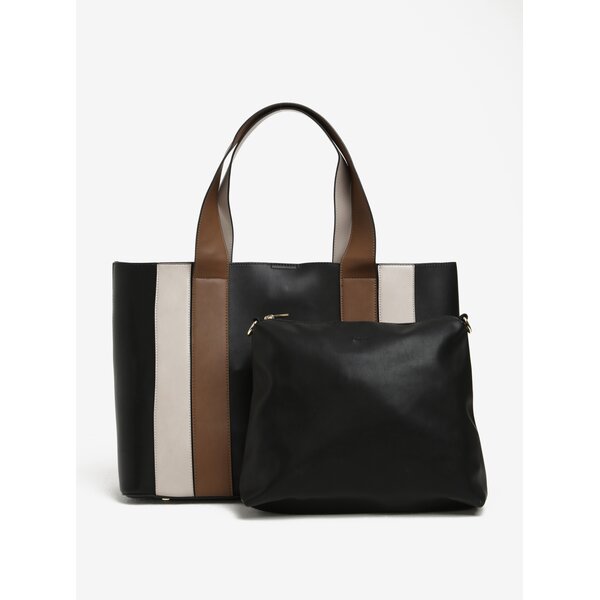 Geantă shopper/crossbody negru&maro 2 în 1 Nalí