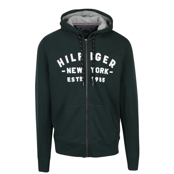 Hanorac verde închis cu fermoar și logo Tommy Hilfiger Pando