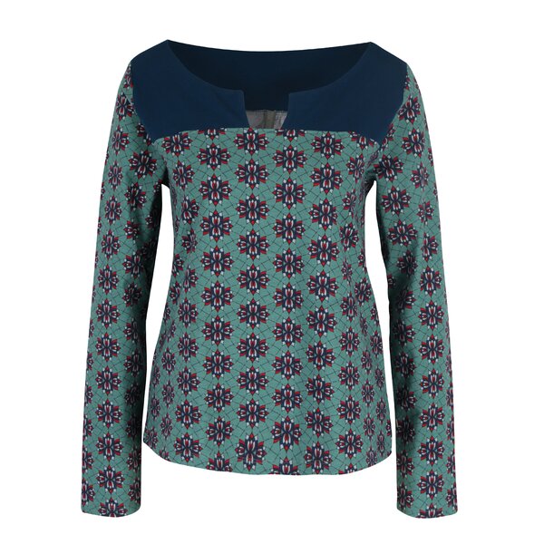 Bluza verde cu print si decupaj la decolteu Tranquillo Dorleta