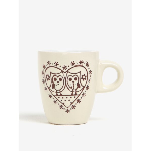 Cana crem din ceramica cu print bufnite Dakls