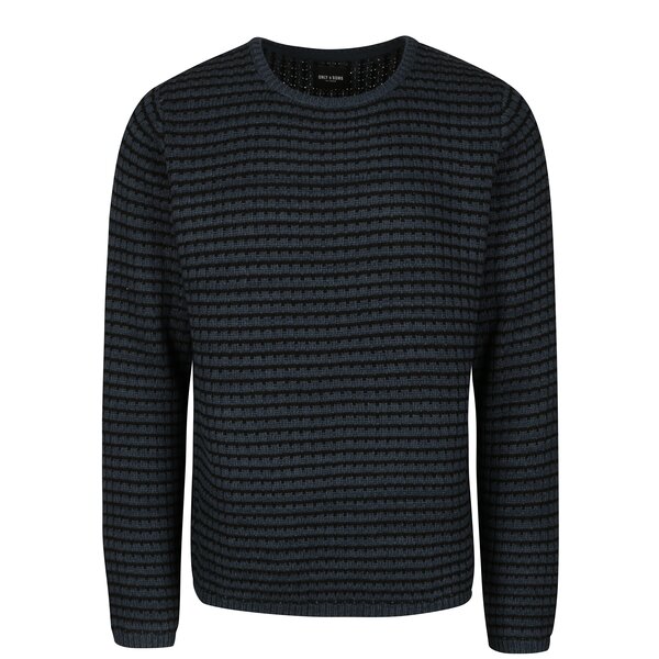 Pulover gros negru cu bleumarin ONLY & SONS Tyson