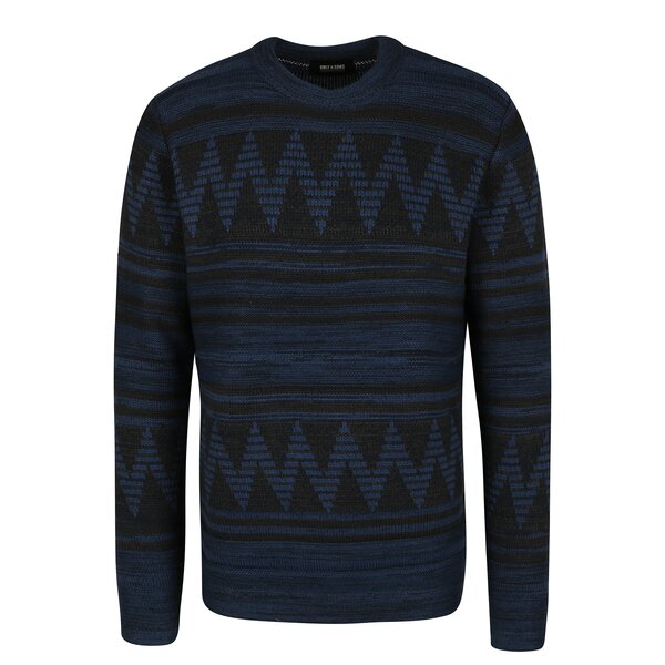 Pulover negru cu bleumarin cu model ONLY & SONS Dudley