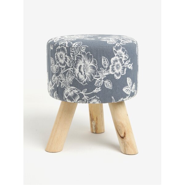 Scaunel gri cu print floral si picioare din lemn Dakls