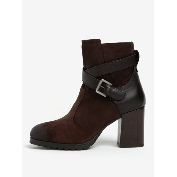 Botine maro din piele intoarsa cu toc gros si barete incrucisate pentru femei Geox New Lise