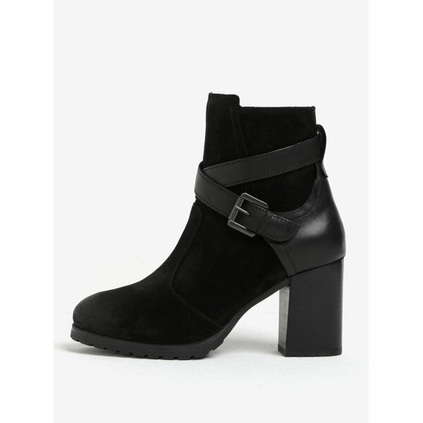 Botine negre din piele intoarsa cu toc gros si barete incrucisate pentru femei Geox New Lise