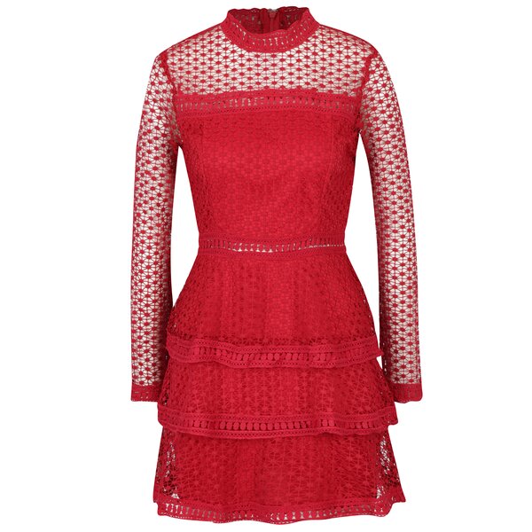 Rochie rosie din broderie cu volane AX Paris