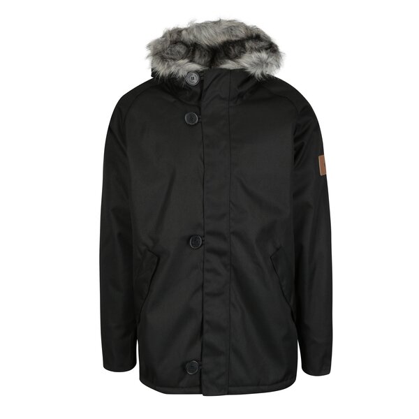 Geaca parka neagra impermeabila cu blana artificiala Makia Original Raglan