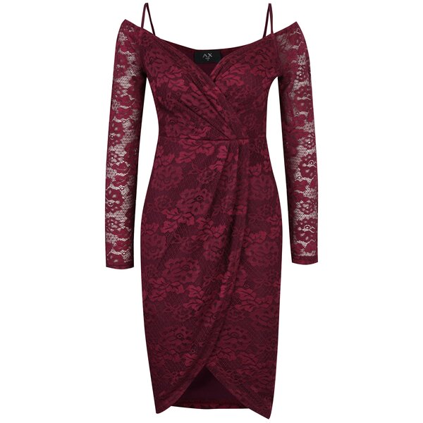 Rochie bordo din dantela cu decolteu pe umeri AX Paris