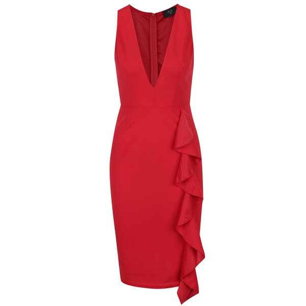 Rochie rosie dreapta cu volan asimetric AX Paris