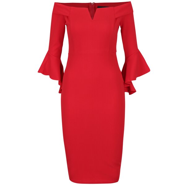 Rochie rosie cu decolteu pe umeri cu maneci clopot AX Paris