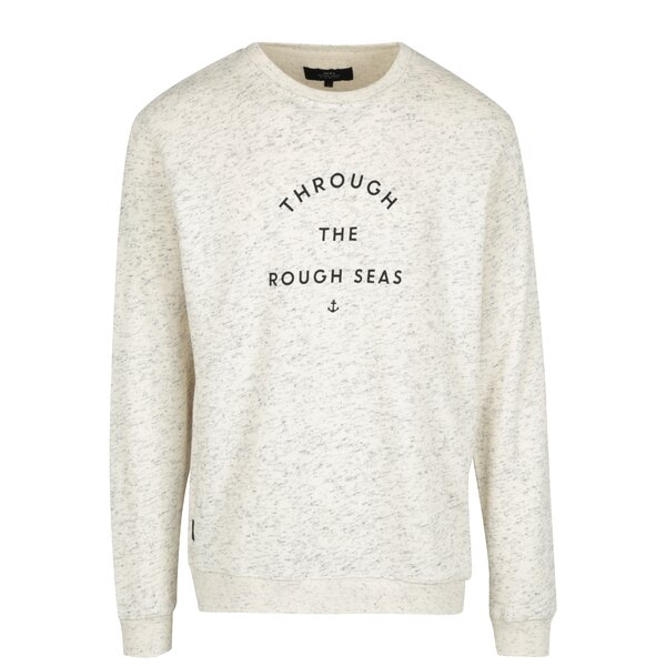 Pulover crem melanj cu print text Makia Rough Seas