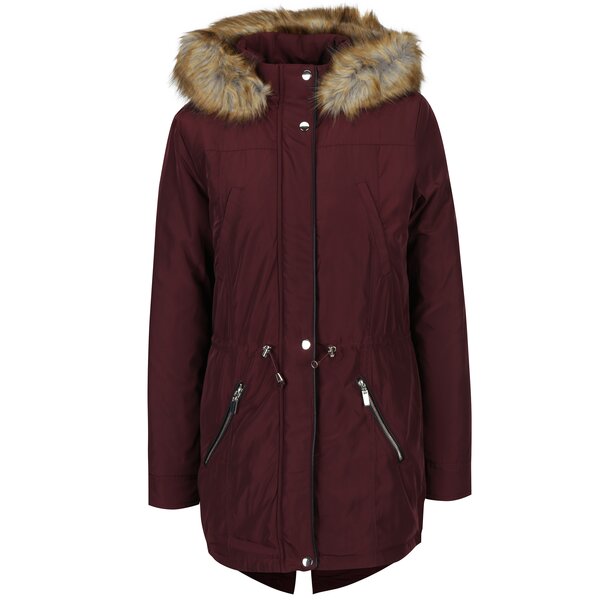 Geaca parka bordo cu blana artificiala Dorothy Perkins
