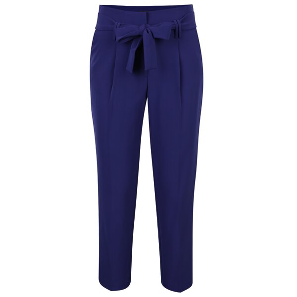 Pantaloni conici mov inchis cu funda in talie - Dorothy Perkins