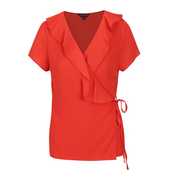 Bluza rosie cu decolteu suprapus si volane Dorothy Perkins