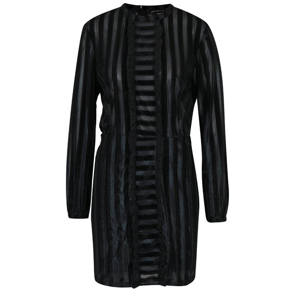 Rochie neagra cu model in dungi si volane Fornarina Olinda