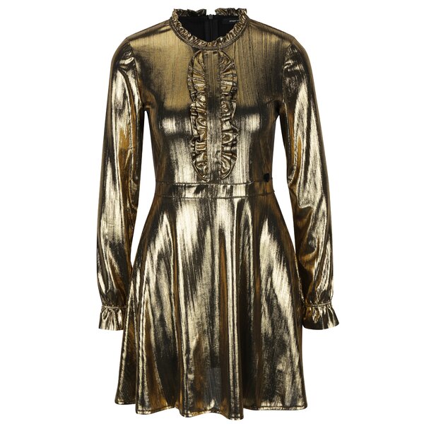 Rochie aurie cu volane si fermoar Fornarina Melissa Easy
