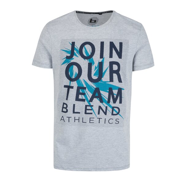 Tricou slim fit gri melanj cu print Blend