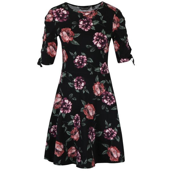 Rochie neagra cu sireturi pe brate si print floral Dorothy Perkins