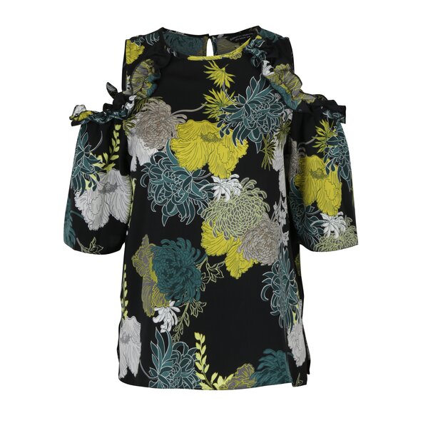 Bluza neagra cu print floral si decupaj pe umeri Dorothy Perkins