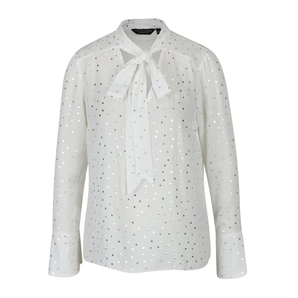 Bluza alba cu model de buline argintii si guler - esarfa Dorothy Perkins