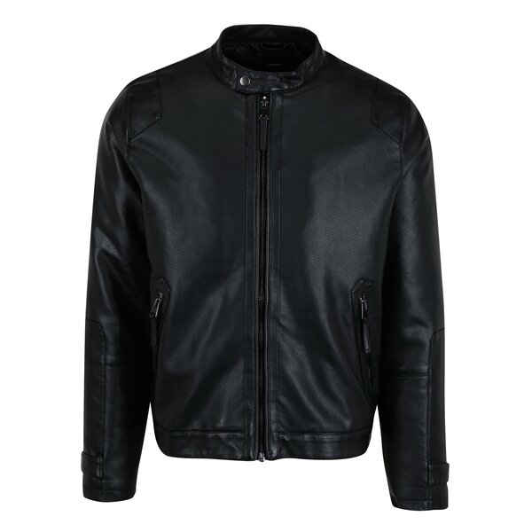 Jacheta neagra cu perforatii si aspect de piele - Burton Menswear London