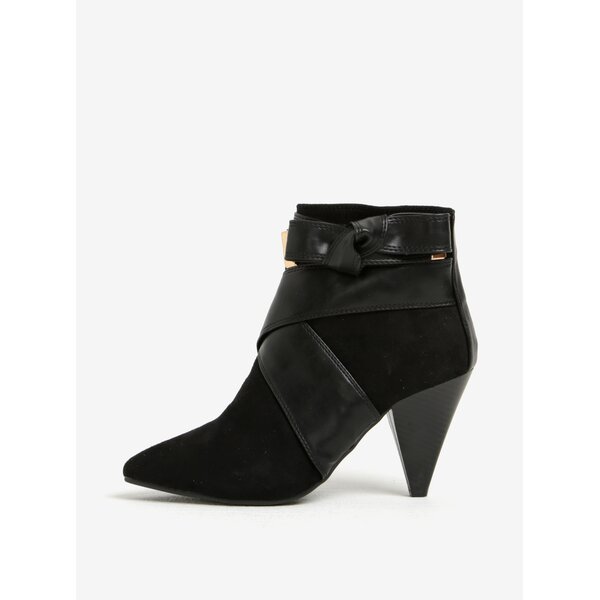 Botine negre cu toc conic si funda - Miss Selfridge