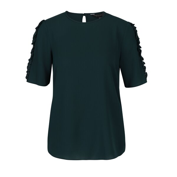 Bluza verde inchis cu volane pe maneci Dorothy Perkins