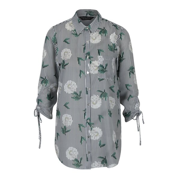 Camasa negru & alb cu print in dungi si maneci cu snururi Dorothy Perkins