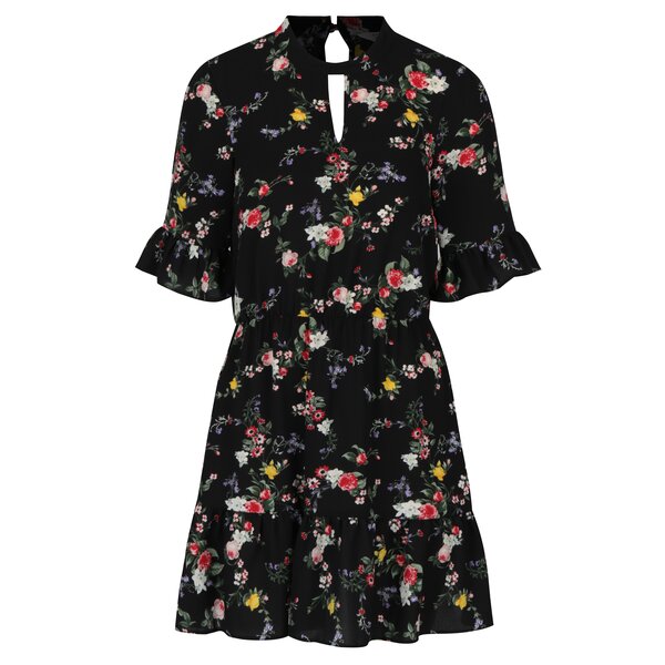 Rochie neagra cu imprimeu floral si volane discrete - Miss Selfridge Petites