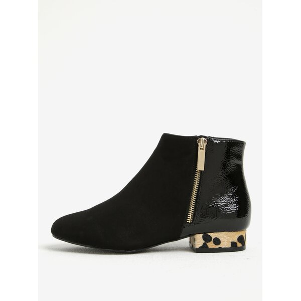 Botine negre fara toc cu aplicatie glossy Dorothy Perkins