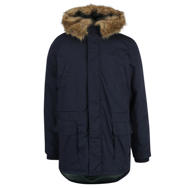 Geaca parka albastru inchis cu guler din blana artificiala ONLY & SONS Sigurd