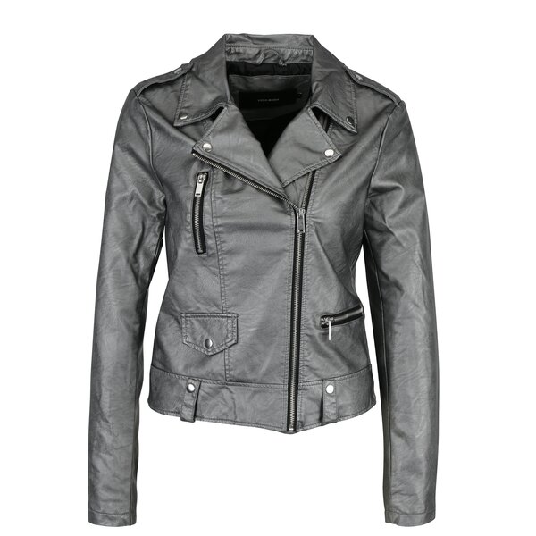 Jacheta biker argintie din piele sintetica VERO MODA Safra